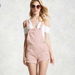 Frayed hem overall shorts